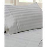 Dreamz Bedding- 450-Thread-Count Egyptian Cotton Bed Sheet Set 18 Inch Extra Deep Pocket California King/Western King/King-Cal King Waterbed Size, Silver Gray Striped 450TC 100% Cotton Sheet Set