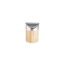 Load image into Gallery viewer, axentia Bonja Cosmetic bin Made of Bamboo and Stainless Steel matt Brushed Swing lid bin, Small Cosmetics Mini bin with Insert Bathroom Waste bin, 0.8 litres, Silver/Wood, 12 x 12 x 16.5 cm
