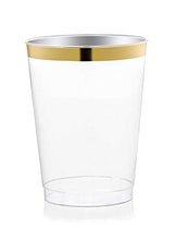 Load image into Gallery viewer, &quot; OCCASIONS&quot; 100 pcs Wedding Party Disposable Plastic tumblers Cups (10 Oz, Clear with Gold Rimmed Tumbler)
