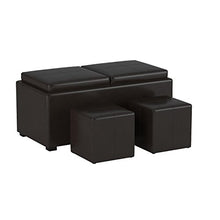 Load image into Gallery viewer, SIMPLIHOME Avalon 35 inch Wide Rectangle 5 Pc Storage Ottoman with 2 serving Trays in Upholstered Tanners Brown Faux Leather, Footrest Stool, Coffee Table for the Living Room, Bedroom, Contemporary
