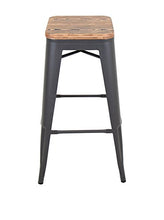 Load image into Gallery viewer, WOYBR Steel, Bamboo, Oregon Barstool, Set of 2, 17.75&quot;L x 17.75&quot;W x 30.25&quot;H, Medium Brown Top/Grey Finish
