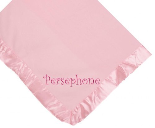 Fastasticdeal Persephone Girl Customized Microfleece Satin Trim Baby Embroidered Pink Blanket