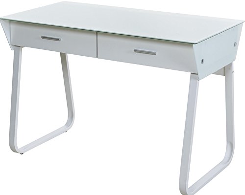 OneSpace Ultramodern Glass Computer Desk with Drawers, White
