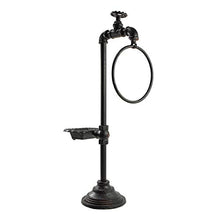 Load image into Gallery viewer, Colonial Tin Works Spigot Soap and Towel Holder Black 11&quot;W x 5&quot;D x 23&quot;T
