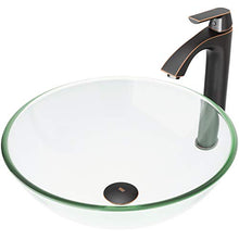 Load image into Gallery viewer, VIGO VGT894 16.5&quot; L -16.5&quot; W -12.38&quot; H Handmade Countertop Glass Round Vessel Bathroom Sink Set in Iridescent Finish with Antique Rubbed Bronze Single-Handle Single Hole Faucet and Pop Up Drain
