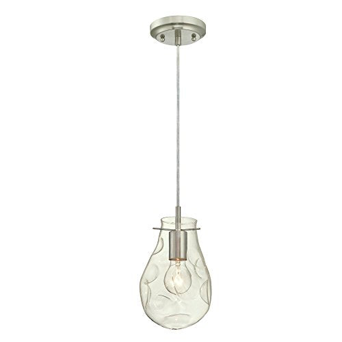 Westinghouse Lighting 6329100 One-Light Indoor Mini Pendant, Brushed Nickel Finish with Clear Indented Glass