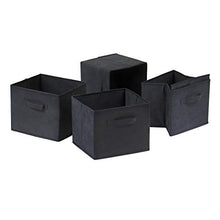 Load image into Gallery viewer, Winsome Wood Capri Wood 4 Section Storage Shelf with 4 Black Fabric Foldable Baskets

