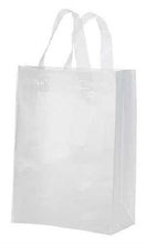 Load image into Gallery viewer, JS Frosted Plastic Shopping Gift Bags (8&quot;x5&quot;x10&quot;)- Quantity of 100 (Clear)

