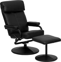 Offex OFX-86985-FF Contemporary Black Leather Recliner and Ottoman with Leather Wrapped Base