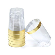 Load image into Gallery viewer, &quot; OCCASIONS&quot; 100 pcs Wedding Party Disposable Plastic tumblers Cups (10 Oz, Clear with Gold Rimmed Tumbler)
