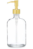 Rail19 Clear Recycled Glass Soap Dispenser with Metal Pump - Lotion, Liquid Soap & Essential Oil for Kitchen and Bathroom, 13.5oz (Gold)