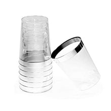 Load image into Gallery viewer, &quot; OCCASIONS&quot; 100 pcs Wedding Party Disposable Plastic tumblers Cups (10 Oz, Silver Rimmed Tumbler)
