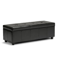 Load image into Gallery viewer, SIMPLIHOME Castleford 48 inch Wide Rectangle Lift Top Storage Ottoman in Upholstered Midnight Tufted Black Tufted Faux Leather with Large Storage Space for the Living Room, Entryway, Bedroom
