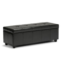 SIMPLIHOME Castleford 48 inch Wide Rectangle Lift Top Storage Ottoman in Upholstered Midnight Tufted Black Tufted Faux Leather with Large Storage Space for the Living Room, Entryway, Bedroom