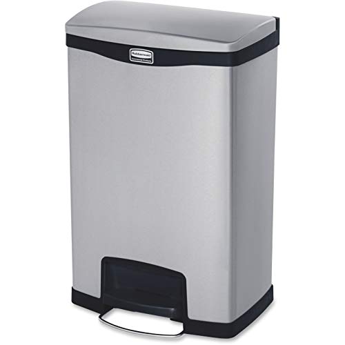 Rubbermaid Commercial Slim Jim Front Step-On Trash Can, Stainless Steel, 13 Gallon, Black (1901992)