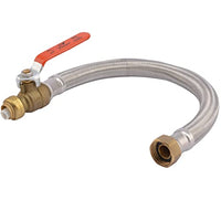 SharkBite 1/2 Inch Ball Valve x 3/4 Inch FIP x 18 Inch Stainless Steel Braided Flexible Water Heater Connector, Push To Connect Brass Plumbing Fitting, PEX Pipe, Copper, CPVC, PE-RT, HDPE, U3068FLEX18