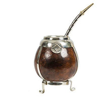 Load image into Gallery viewer, BALIBETOV [New] Handmade Yerba Mate Gourd Set - German Silver Trim and Base - [Mate Cup] with Bombilla [Yerba Mate Straw] (Dark Brown)
