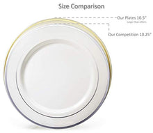 Load image into Gallery viewer, &quot; OCCASIONS &quot; 280 pcs/40 Guest-Full Set - Wedding Disposable Plastic Plates Gold Silverware, Gold Rimmed Tumblers (Combo A, White &amp; Gold Rim )
