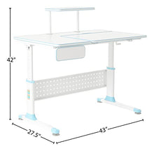 Load image into Gallery viewer, ApexDesk ALSD2128-BL Little Soleil DX 43&quot; W Children&#39;s Height Adjustable Study w/Integrated Shelf &amp; Drawer, Blue Desk Only
