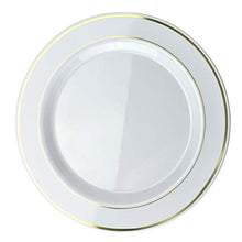 Load image into Gallery viewer, &quot; OCCASIONS&quot; 120 Plates Pack, Heavyweight Disposable Wedding Party Plastic Plates (10.5&#39;&#39; Dinner Plate, White &amp; Gold Rim)

