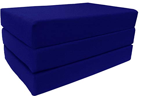 D&D Futon Furniture Royal Blue Solid Twin Size Shikibuton Trifold Foam Beds 6 Thick x 39 W x 75 inches Long, 1.8 lbs high Density Resilient White Foam, Floor Foam Folding Mats.