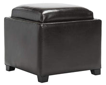 Load image into Gallery viewer, Safavieh Hudson Collection Kaylee Leather Single Tray Square Storage Ottoman, Brown
