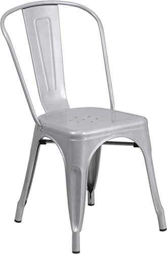 Flash Furniture Commercial Grade Silver Metal Indoor-Outdoor Stackable Chair