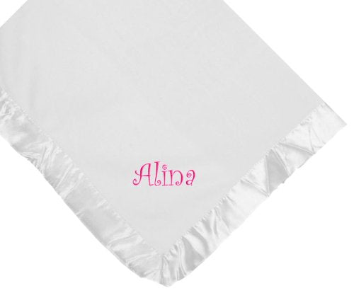 Fastasticdeal Alina Girl Name Embroidery Microfleece White Baby Embroidered Blanket