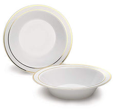 Load image into Gallery viewer, &quot; OCCASIONS&quot; 120 Bowls Pack, Heavyweight Disposable Wedding Party Plastic Bowls (14oz Soup Bowl, White &amp; Gold Rim)
