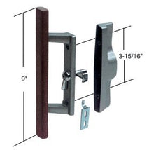 Load image into Gallery viewer, Sliding Glass Patio Door Handle Set with Internal Lock for Viking Doors, 3-15/16&quot; Screw Holes, Non-Keyed, Wood/Aluminum

