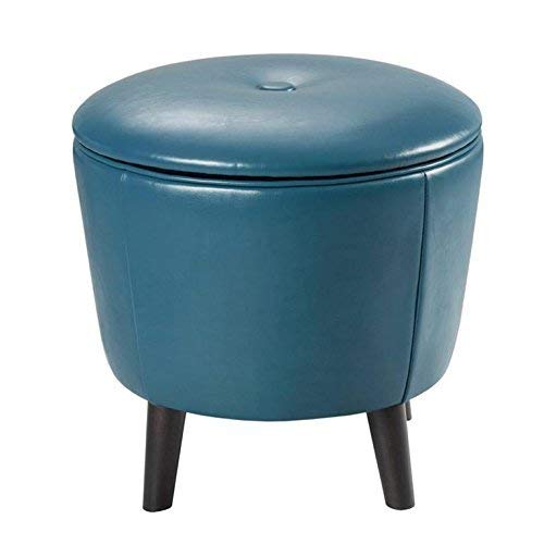Madison Park Crosby Storage Ottoman-Solid Wood, Leatherette Cover Toy Chest Footstool Modern Style Accent Stool, Corner Seating, Lift Top Organizer Vanity Chair, Bedroom Furniture, See Below, Blue