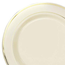 Load image into Gallery viewer, &quot; OCCASIONS&quot; 120 Plates Pack, Heavyweight Disposable Wedding Party Plastic Plates (7.5&#39;&#39; Appetizer/Dessert Plate, Ivory &amp; Gold Rim)
