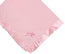 Load image into Gallery viewer, Paige Girl Embroidery Microfleece Satin Trim Baby Embroidered Pink Blanket
