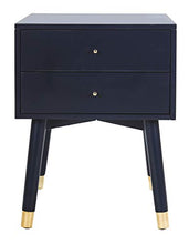 Load image into Gallery viewer, Safavieh Home Collection Lyla Mid Century Retro Gold Cap Navy Blue Nightstand
