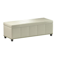Load image into Gallery viewer, SIMPLIHOME Kingsley 48 inch Wide Transitional Rectangle Lift Top Storage Ottoman in Upholstered Satin Upholstered Cream Faux Leather with Large Storage Space for the Living Room, Entryway, Bedroom
