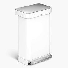 Load image into Gallery viewer, simplehuman 45 Liter Rectangular Hands-Free Kitchen Step Soft-Close Lid Trash can, White Stainless Steel
