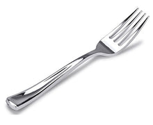 Load image into Gallery viewer, Stock Your Home 125 Disposable Heavy Duty Silver Plastic Forks, Fancy Plastic Silverware Looks Like Silver Cutlery - Utensils Perfect for Catering Events, Restaurants, Parties and Weddings
