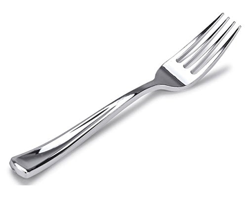 Stock Your Home 125 Disposable Heavy Duty Silver Plastic Forks, Fancy Plastic Silverware Looks Like Silver Cutlery - Utensils Perfect for Catering Events, Restaurants, Parties and Weddings