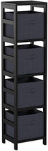 Load image into Gallery viewer, Winsome Wood Capri Wood 4 Section Storage Shelf with 4 Black Fabric Foldable Baskets
