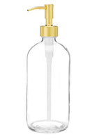 Rail19 Market Clear Glass Soap Dispenser with Metal Pump - Liquid Hand Soap & Lotion for Kitchen and Bathroom, 16oz (Gold)
