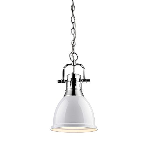 Golden Lighting 3602-S CH-WH Mini Pendant with White Shades, Chrome Finish