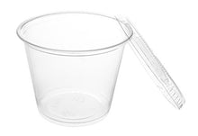 Load image into Gallery viewer, Crystalware (4 oz. 100 Sets) Disposable Plastic Portion Cups with Lids, Condiment Cups, Jello Shot, Souffle Portion, Sampling Cups - Clear
