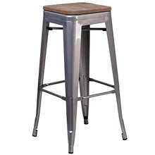 Load image into Gallery viewer, Offex OFX-473734-FF 30&quot; High Backless Clear Coated Metal Barstool with Square Wood Seat
