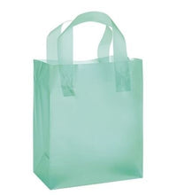 Load image into Gallery viewer, Frosted Plastic Shopping Gift Bags (8&quot;x5&quot;x10&quot;)- Quantity of 100 (Aqua)

