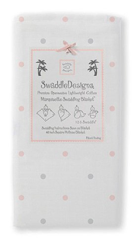 SwaddleDesigns Mariquisette Swaddling Blanket - Pastel Pink and Sterling Little Dots