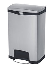 Load image into Gallery viewer, Rubbermaid Commercial Products 1901994 Rubbermaid Commercial Slim Jim Stainless Steel Front Step-On Wastebasket with Trash/Recycling Combo Liner, 13 gal, Black Trim
