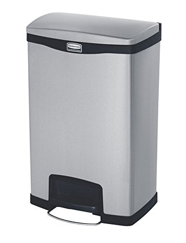 Rubbermaid Commercial Products 1901994 Rubbermaid Commercial Slim Jim Stainless Steel Front Step-On Wastebasket with Trash/Recycling Combo Liner, 13 gal, Black Trim