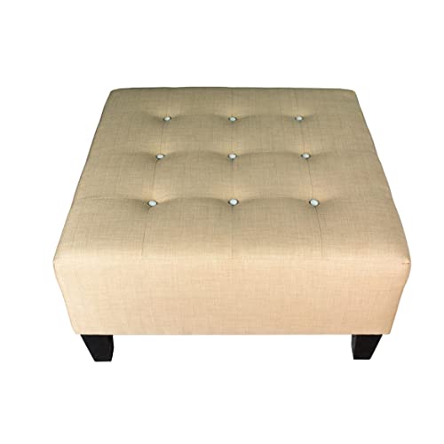 MJL Furniture MAX Squared Beige Fabric Button-Tufted Ottoman White