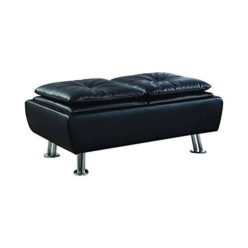 Dilleston Faux Leather Storage Ottoman with Reversible Tray Tops Black