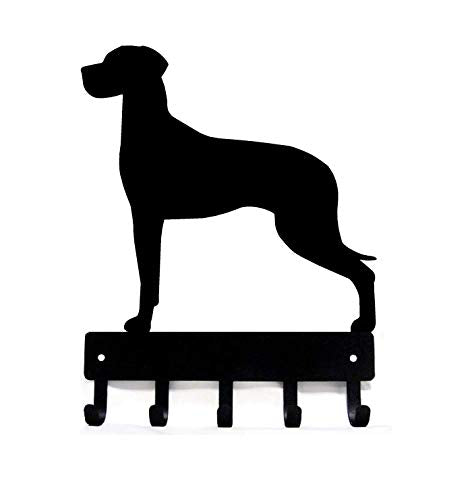Great Dane (Natural Ears) - Key Rack & Dog Leash Holder for Wall - Large 9 inch Wide - Made in USA